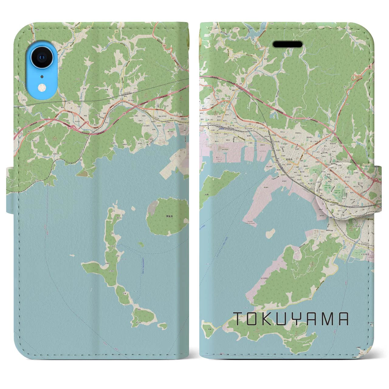 【徳山】地図柄iPhoneケース（手帳両面タイプ・ナチュラル）iPhone XR 用