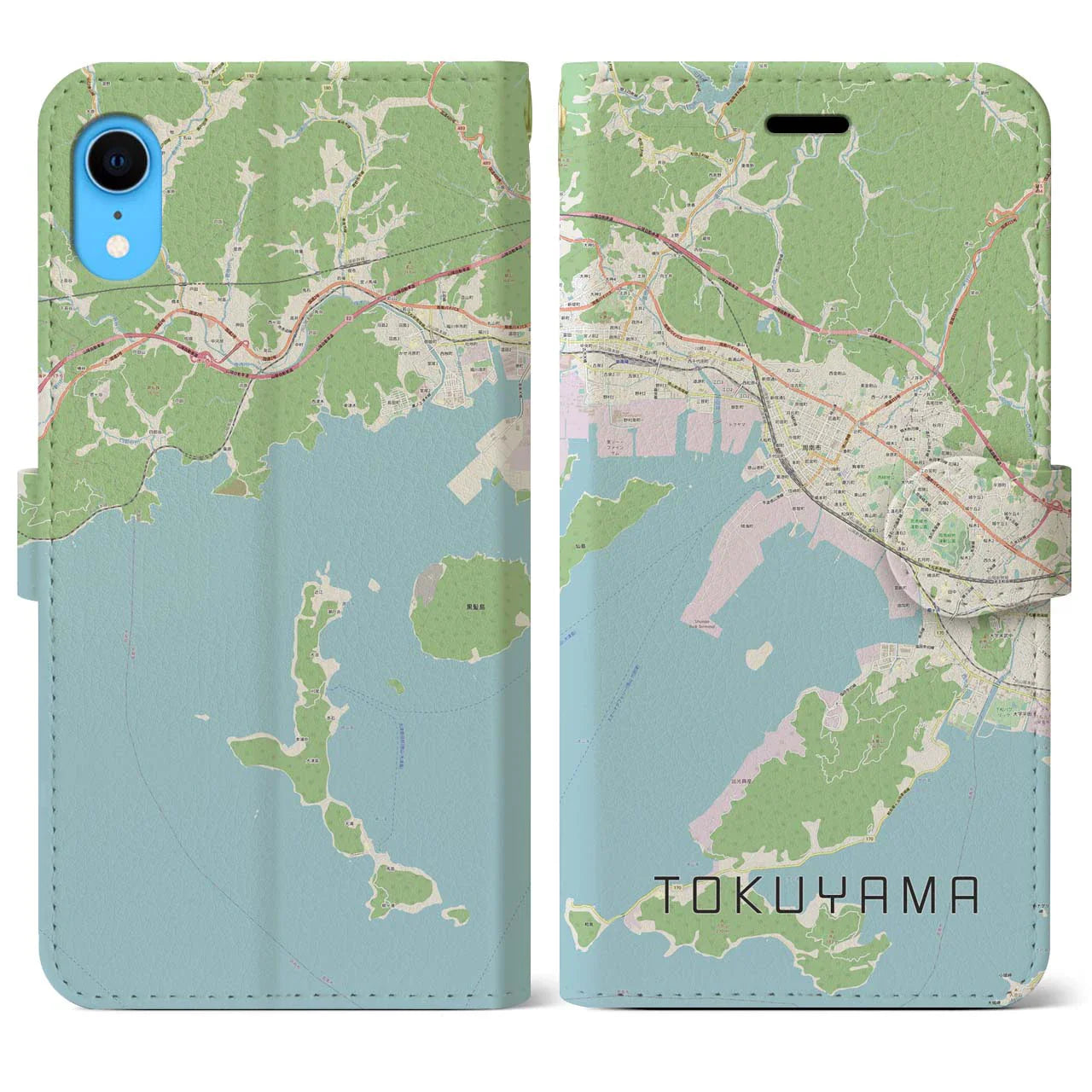 【徳山（山口県）】地図柄iPhoneケース（手帳タイプ）ナチュラル・iPhone XR 用