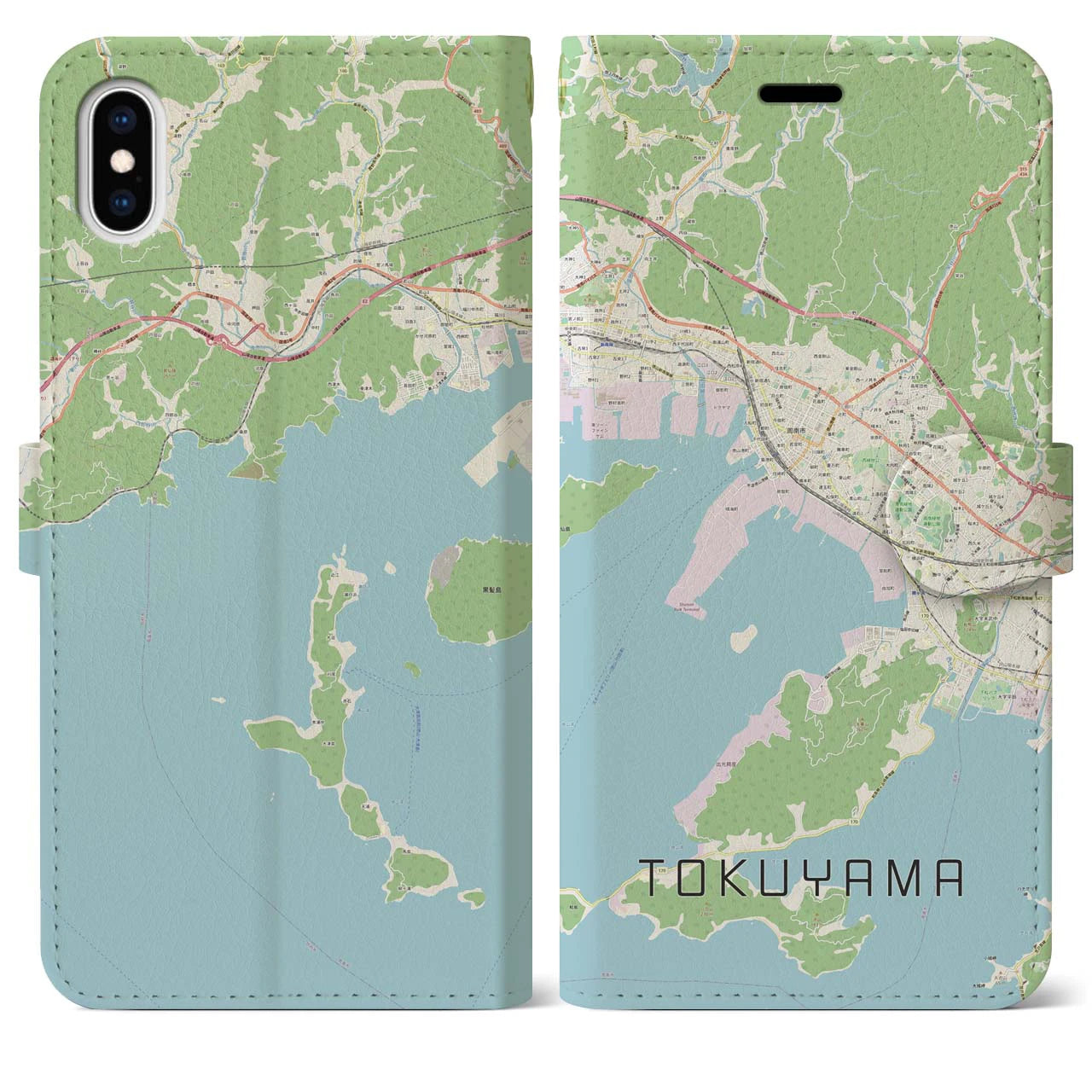 【徳山】地図柄iPhoneケース（手帳両面タイプ・ナチュラル）iPhone XS Max 用