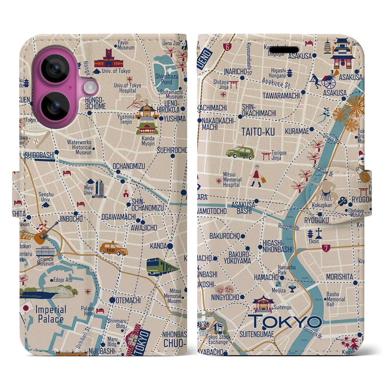 【東京都心東部】イラストマップiPhoneケース（手帳タイプ）