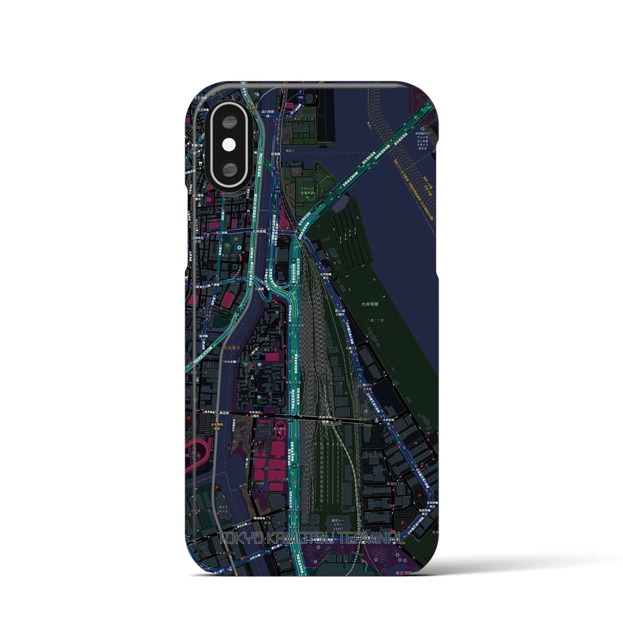 【東京貨物ターミナル】地図柄iPhoneケース（バックカバータイプ・ブラック）iPhone XS / X 用