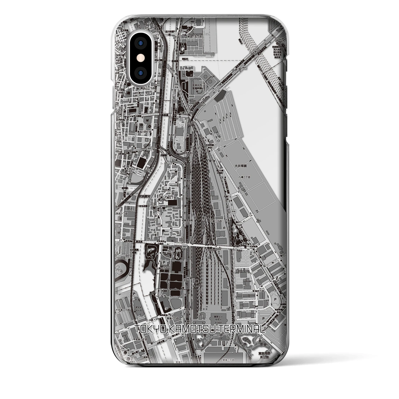 【東京貨物ターミナル（東京都）】地図柄iPhoneケース（クリアタイプ）モノトーン・iPhone XS Max 用