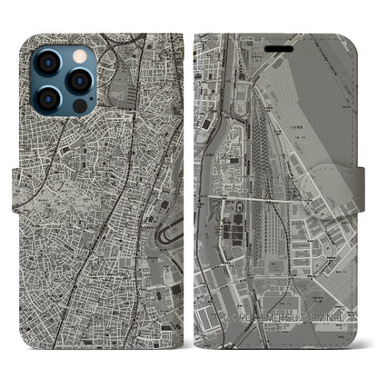【東京貨物ターミナル（東京都）】地図柄iPhoneケース（手帳タイプ）モノトーン・iPhone 12 / 12 Pro 用