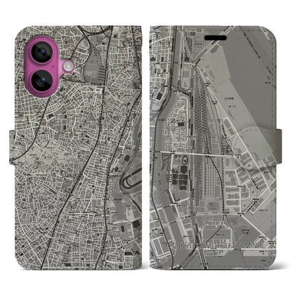 【東京貨物ターミナル（東京都）】地図柄iPhoneケース（手帳タイプ）モノトーン・iPhone 16 Pro 用