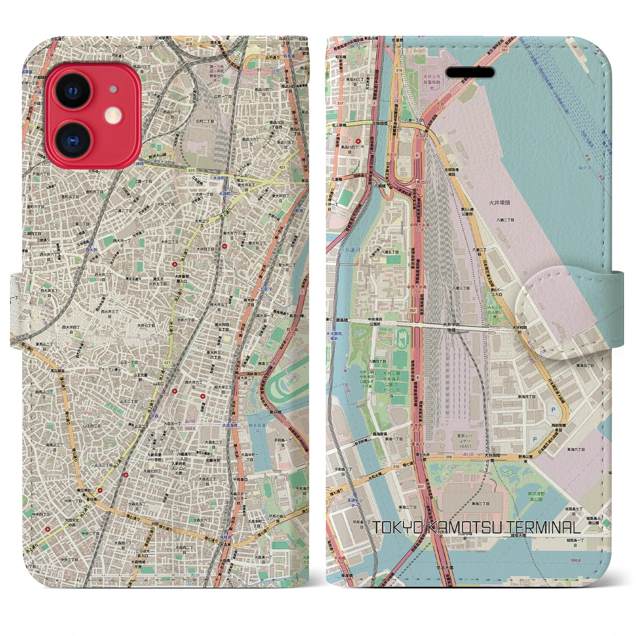 【東京貨物ターミナル（東京都）】地図柄iPhoneケース（手帳タイプ）ナチュラル・iPhone 11 用