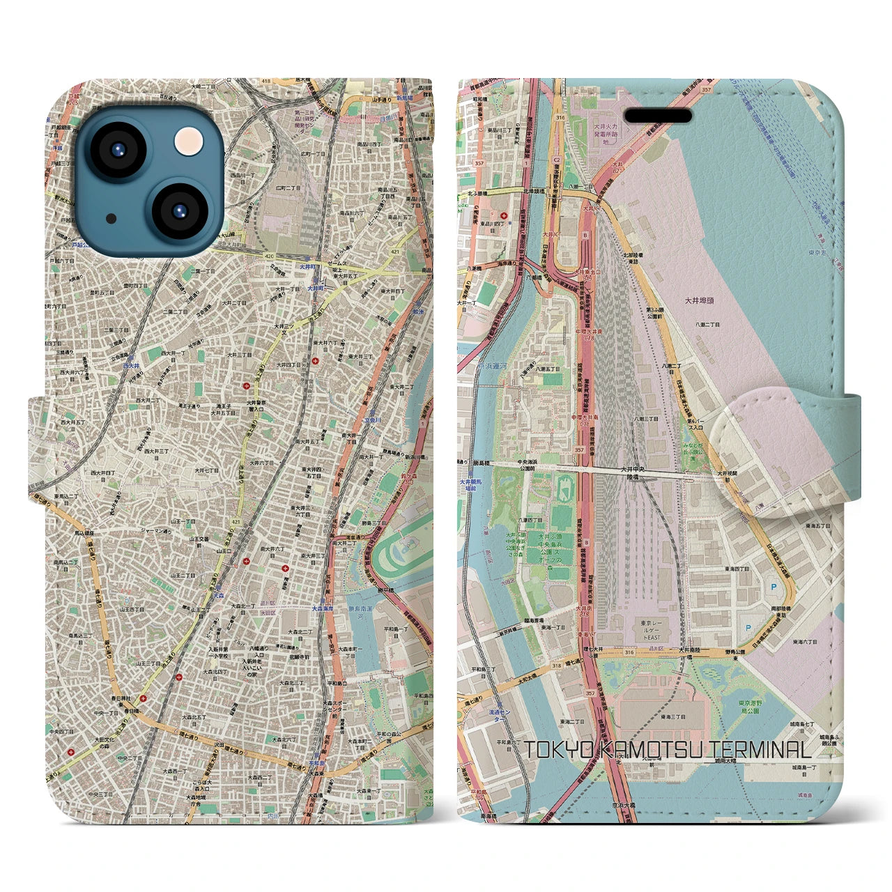 【東京貨物ターミナル（東京都）】地図柄iPhoneケース（手帳タイプ）ナチュラル・iPhone 13 用