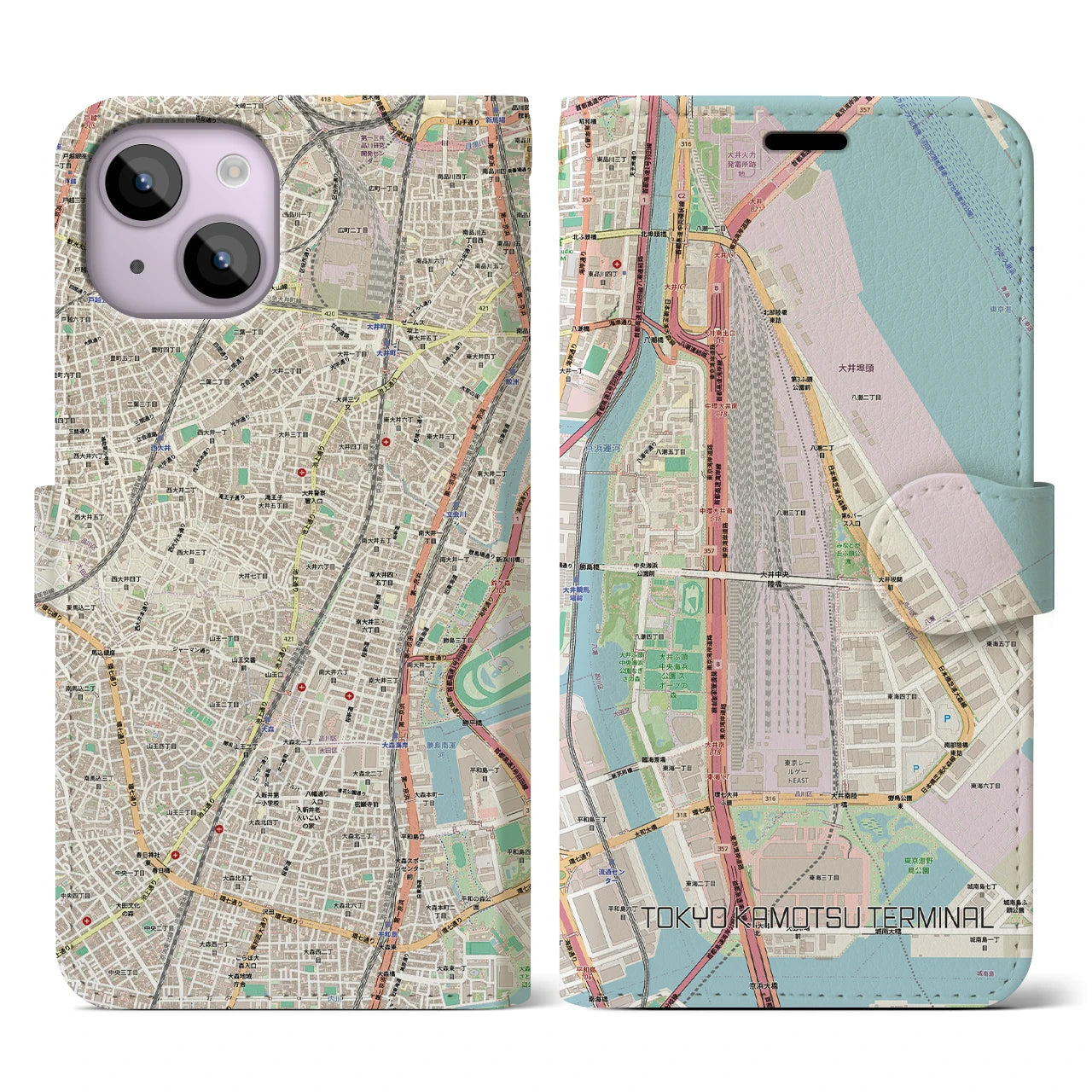 【東京貨物ターミナル（東京都）】地図柄iPhoneケース（手帳タイプ）ナチュラル・iPhone 14 用