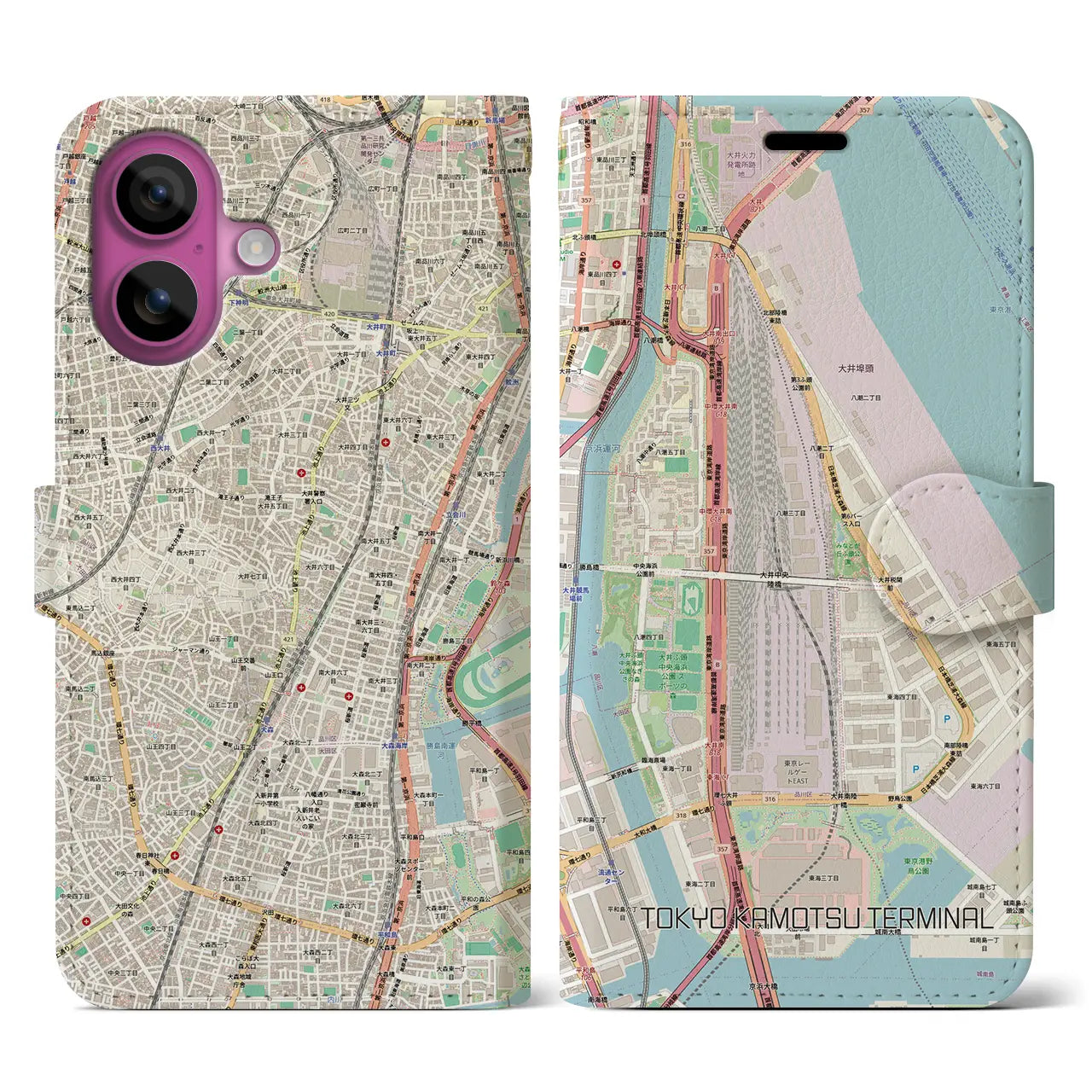 【東京貨物ターミナル（東京都）】地図柄iPhoneケース（手帳タイプ）ナチュラル・iPhone 16 Pro 用