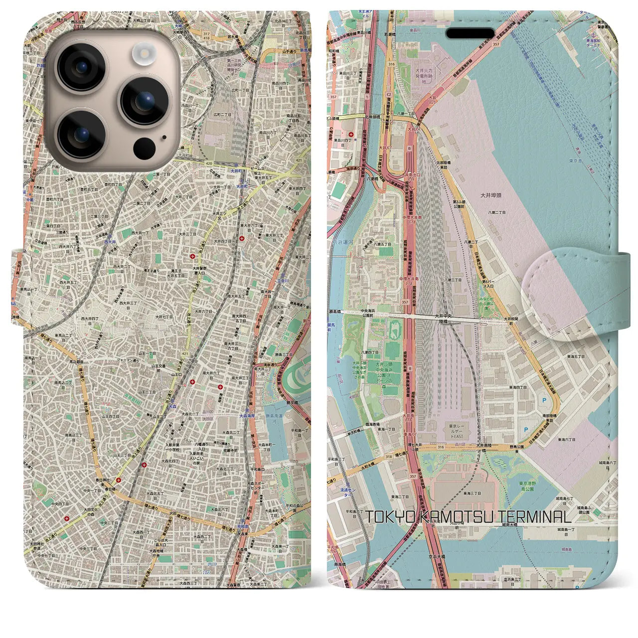 【東京貨物ターミナル（東京都）】地図柄iPhoneケース（手帳タイプ）ナチュラル・iPhone 16 Plus 用