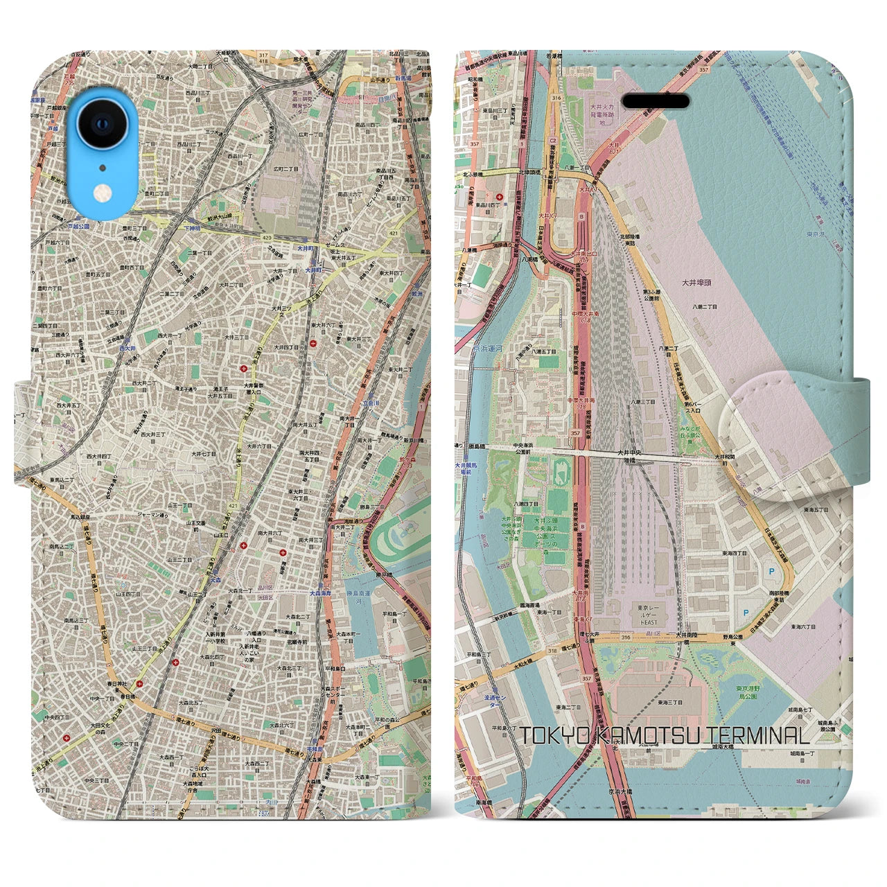 【東京貨物ターミナル（東京都）】地図柄iPhoneケース（手帳タイプ）ナチュラル・iPhone XR 用