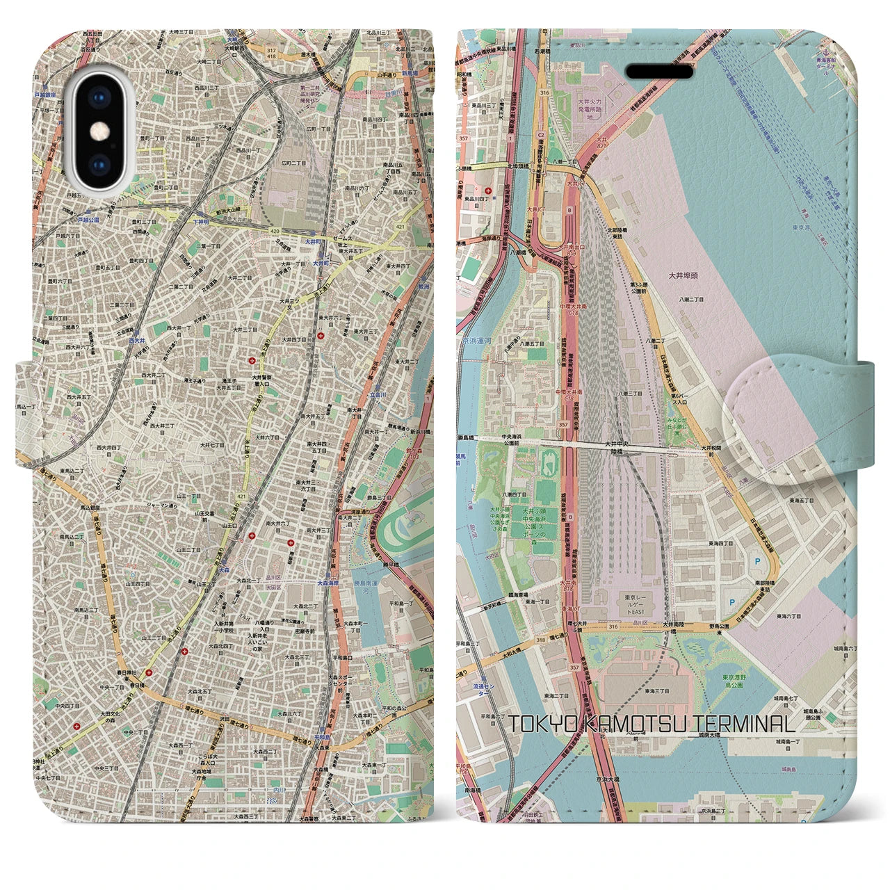 【東京貨物ターミナル（東京都）】地図柄iPhoneケース（手帳タイプ）ナチュラル・iPhone XS Max 用