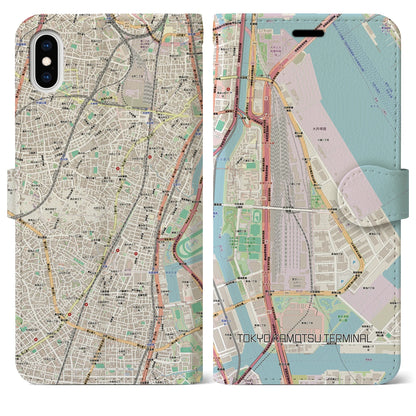 【東京貨物ターミナル（東京都）】地図柄iPhoneケース（手帳タイプ）ナチュラル・iPhone XS Max 用