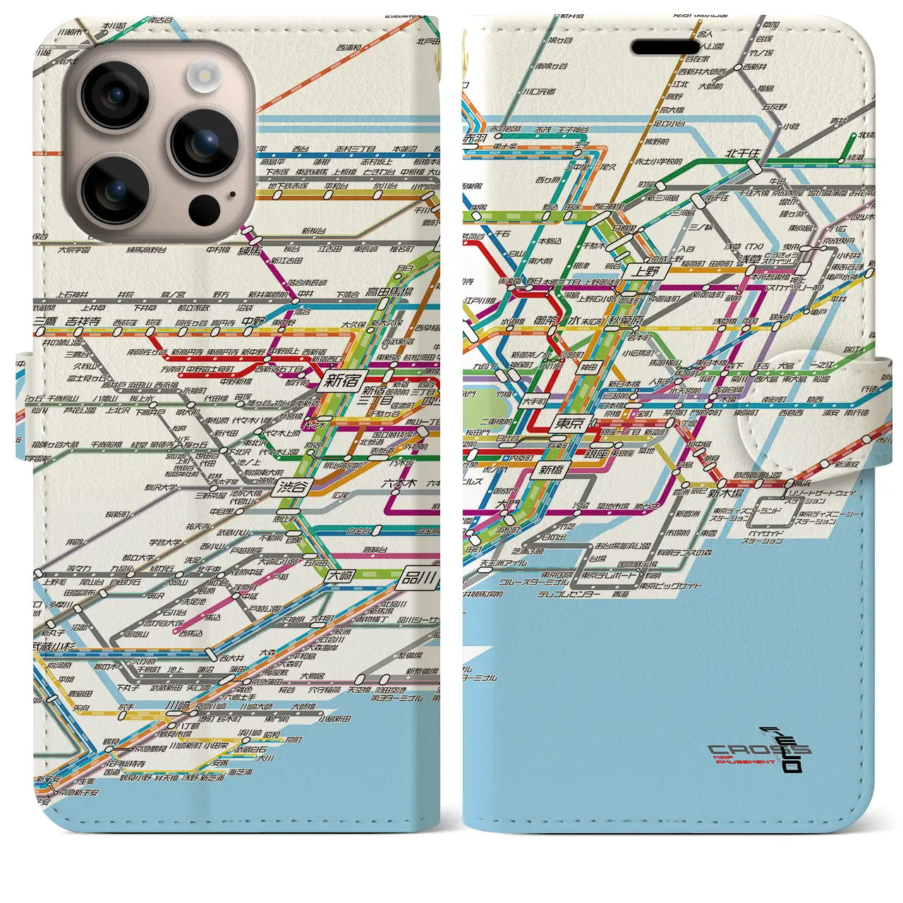 【東京路線図（東京都）】路線図iPhoneケース（手帳タイプ）ホワイト・iPhone 16 Plus 用