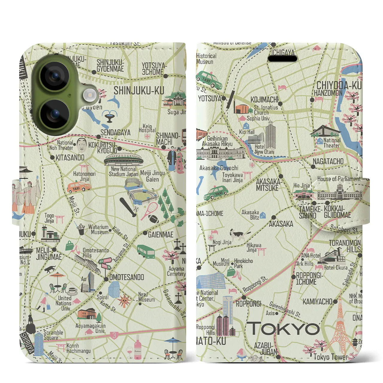 【東京都心西部】イラストマップiPhoneケース（手帳タイプ）