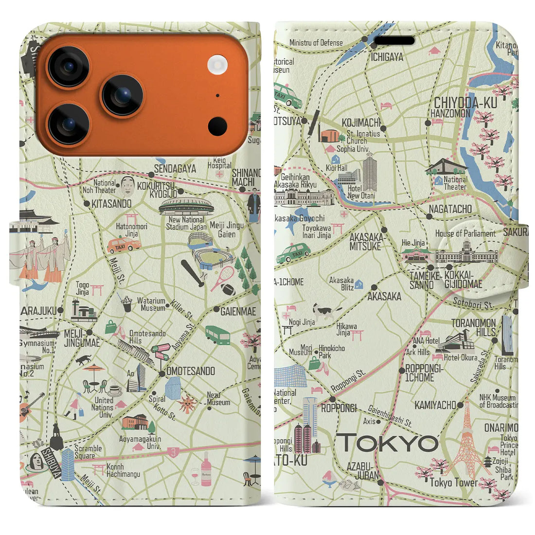 【東京都心西部】イラストマップiPhoneケース（手帳タイプ）