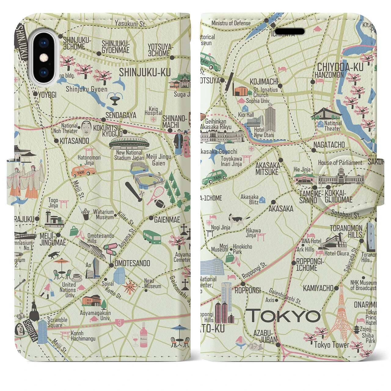 【東京都心西部（イラスト）】イラストマップiPhoneケース（手帳タイプ）ブライト・iPhone XS Max 用