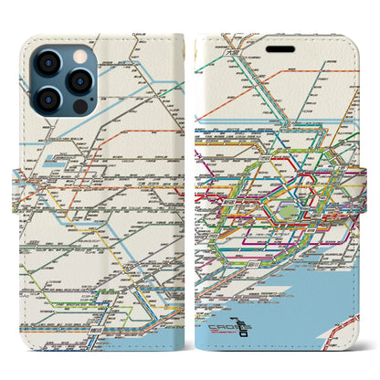 【東京西部路線図（東京都）】路線図iPhoneケース（手帳タイプ）ホワイト・iPhone 12 / 12 Pro 用