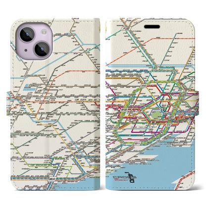 【東京西部路線図（東京都）】路線図iPhoneケース（手帳タイプ）ホワイト・iPhone 14 用