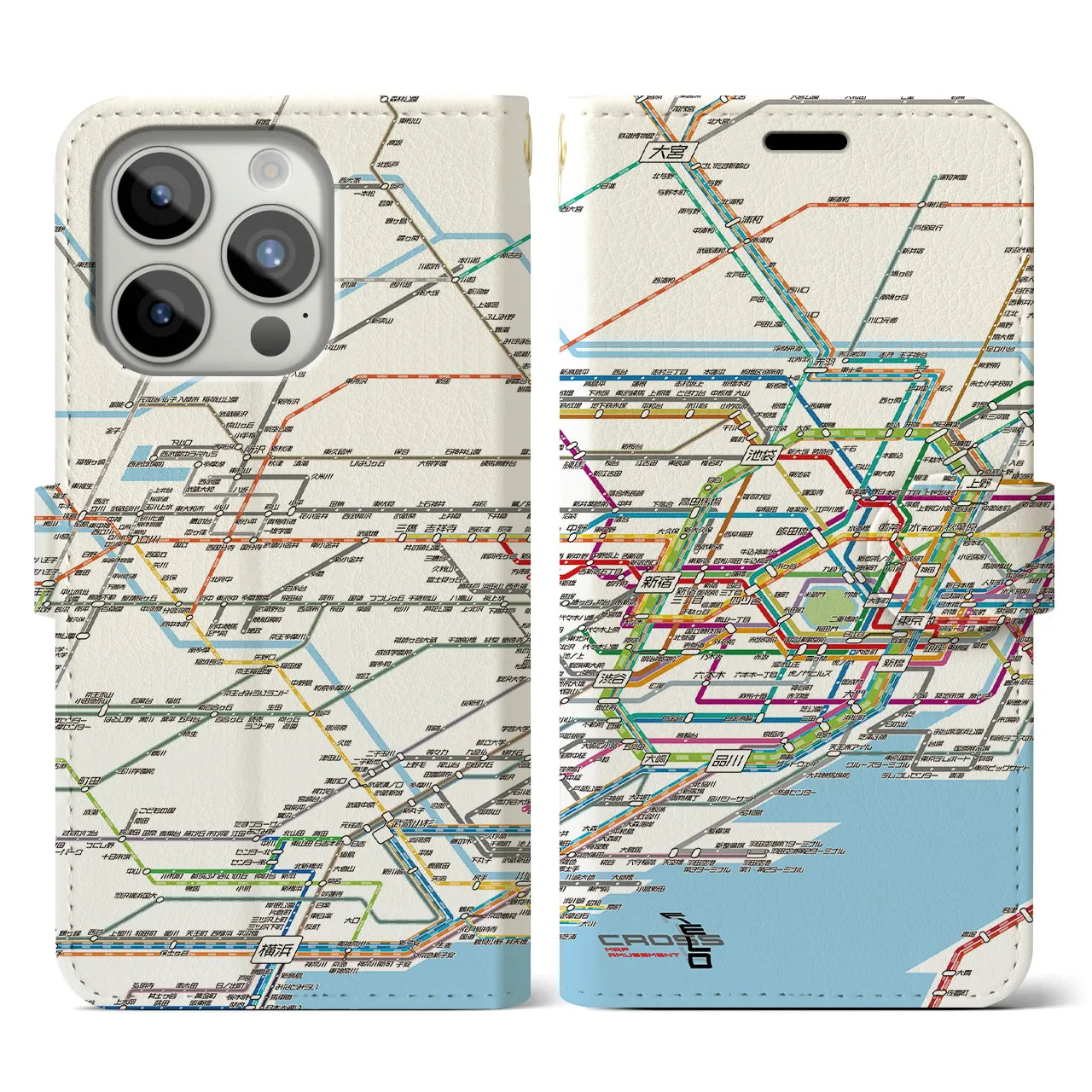 【東京西部路線図（東京都）】路線図iPhoneケース（手帳タイプ）ホワイト・iPhone 15 Pro 用