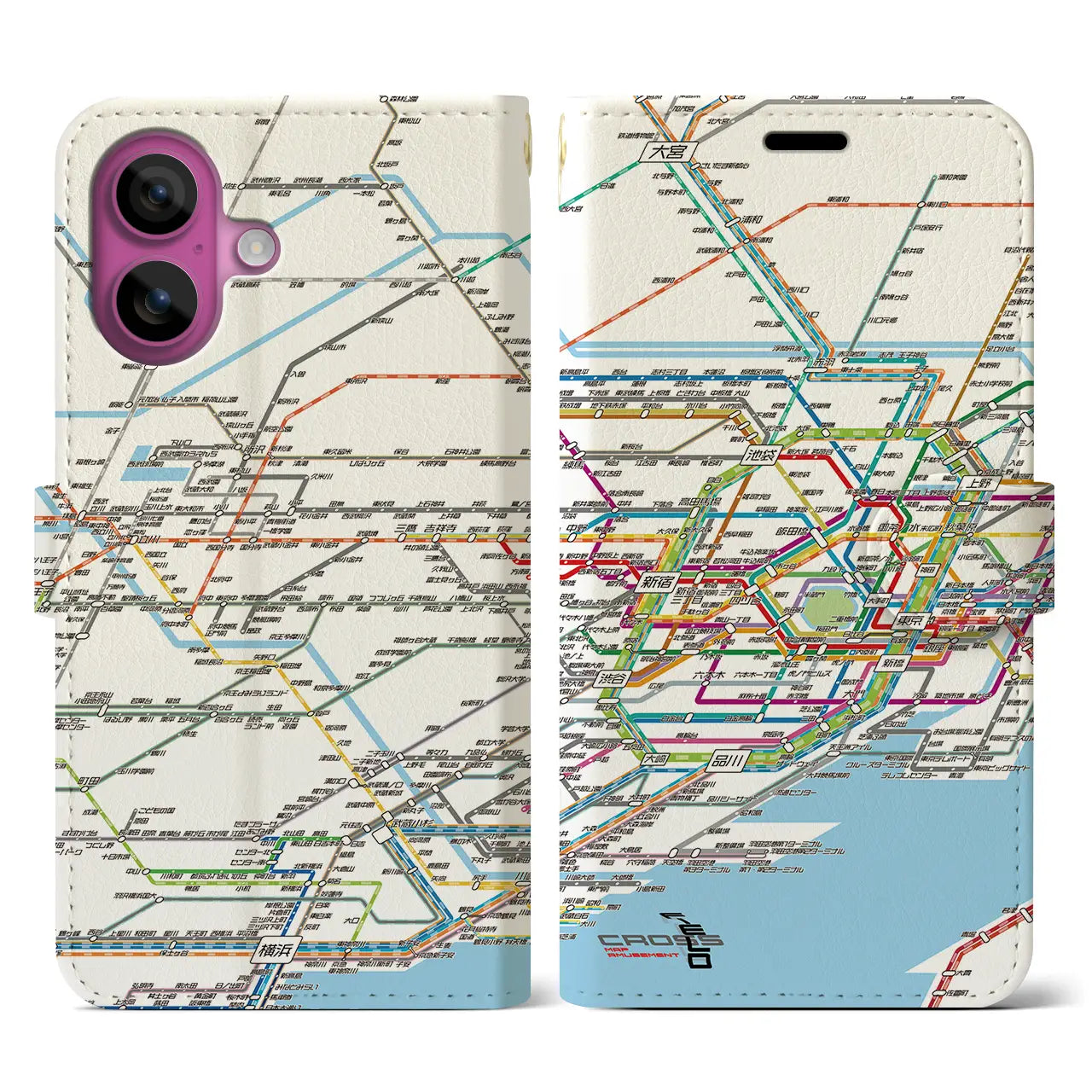 【東京西部路線図（東京都）】路線図iPhoneケース（手帳タイプ）ホワイト・iPhone 16 Pro 用