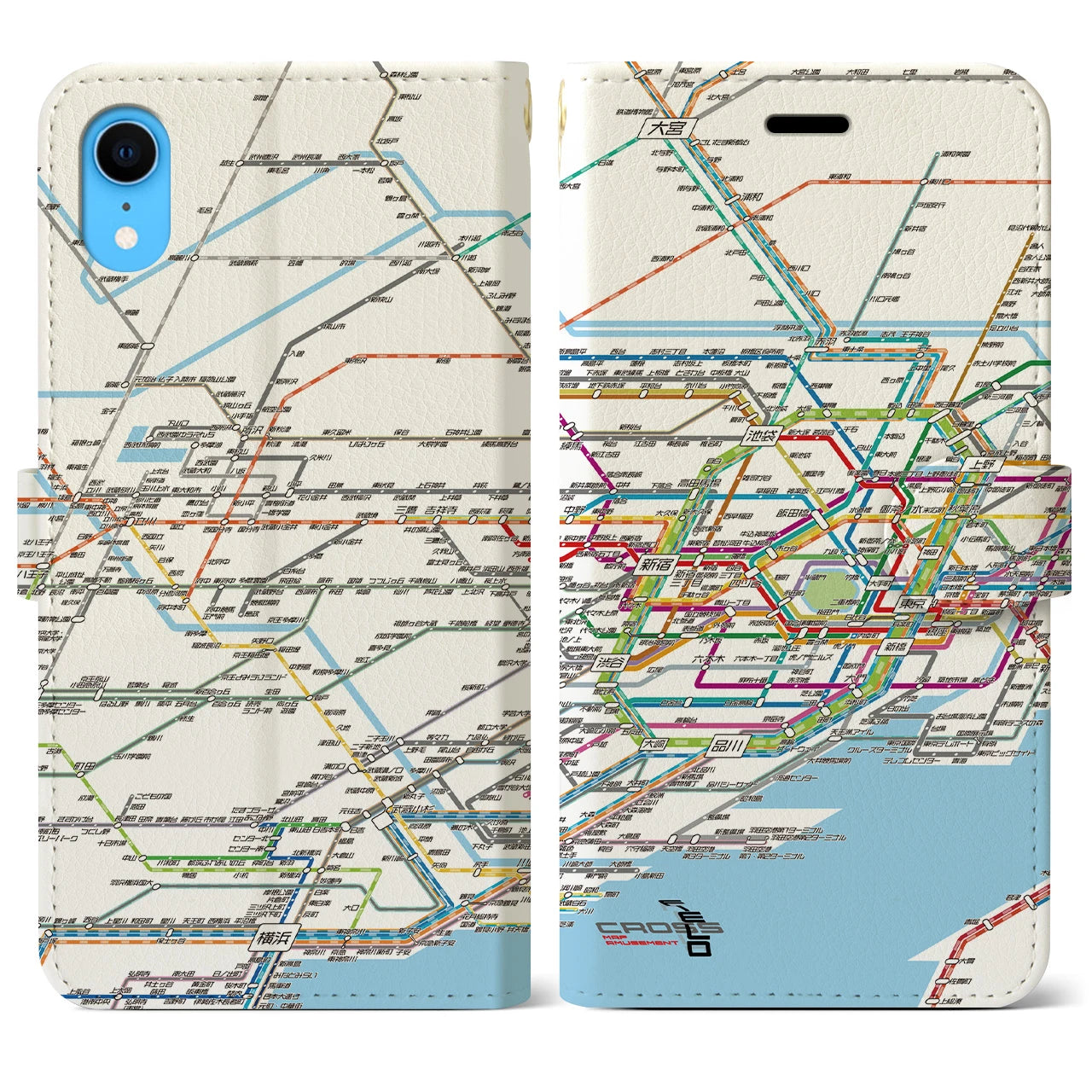 【東京西部路線図（東京都）】路線図iPhoneケース（手帳タイプ）ホワイト・iPhone XR 用