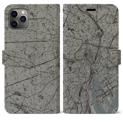 【東京2（東京都）】地図柄iPhoneケース（手帳タイプ）モノトーン・iPhone 11 Pro Max 用