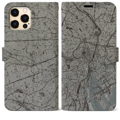 【東京2（東京都）】地図柄iPhoneケース（手帳タイプ）モノトーン・iPhone 12 Pro Max 用