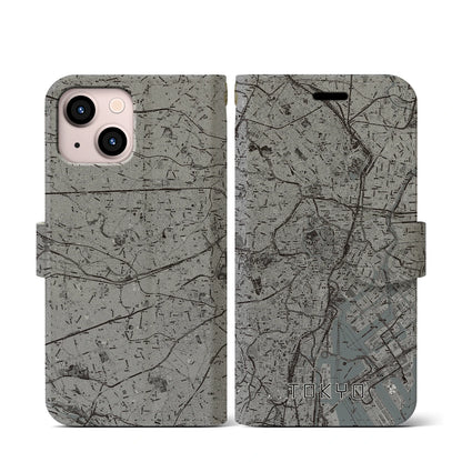 【東京2（東京都）】地図柄iPhoneケース（手帳タイプ）モノトーン・iPhone 13 mini 用