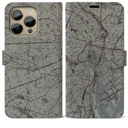 【東京2（東京都）】地図柄iPhoneケース（手帳タイプ）モノトーン・iPhone 14 Pro Max 用