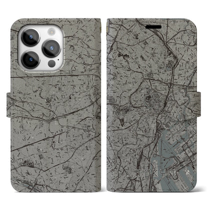 【東京2（東京都）】地図柄iPhoneケース（手帳タイプ）モノトーン・iPhone 14 Pro 用
