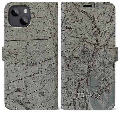 【東京2（東京都）】地図柄iPhoneケース（手帳タイプ）モノトーン・iPhone 14 Plus 用