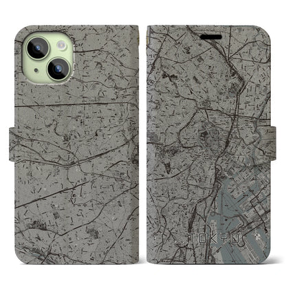 【東京2（東京都）】地図柄iPhoneケース（手帳タイプ）モノトーン・iPhone 15 用