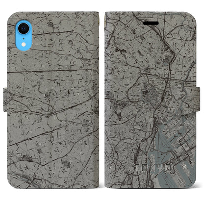 【東京2（東京都）】地図柄iPhoneケース（手帳タイプ）モノトーン・iPhone XR 用