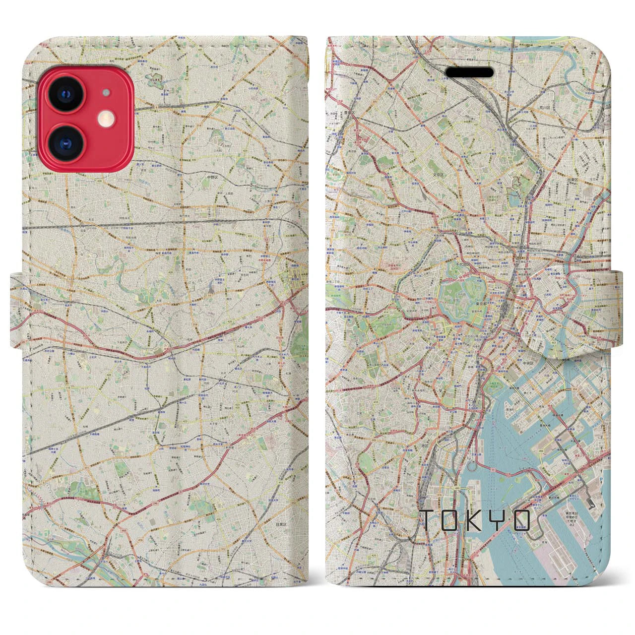 【東京2】地図柄iPhoneケース（手帳両面タイプ・ナチュラル）iPhone 11 用