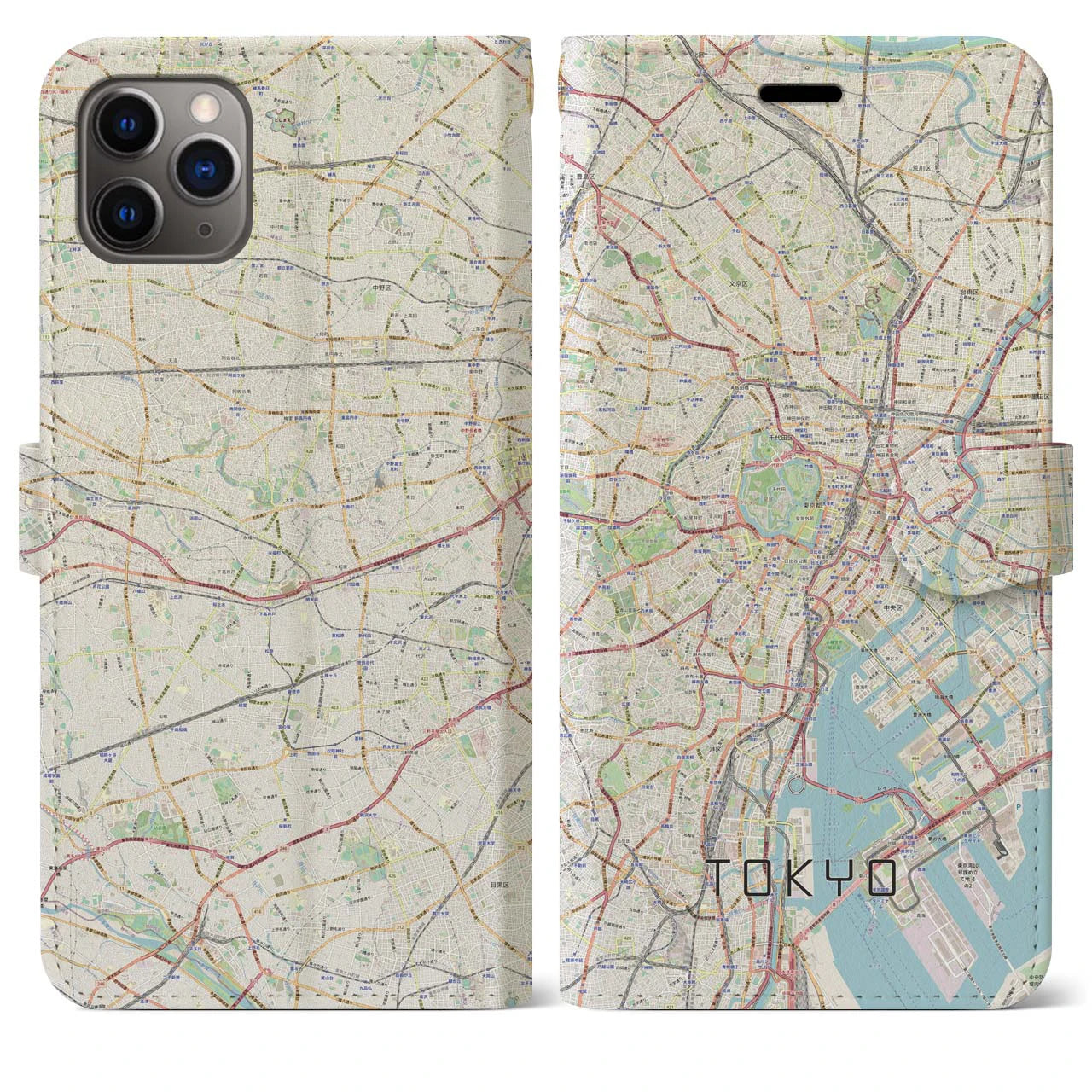 【東京2】地図柄iPhoneケース（手帳両面タイプ・ナチュラル）iPhone 11 Pro Max 用