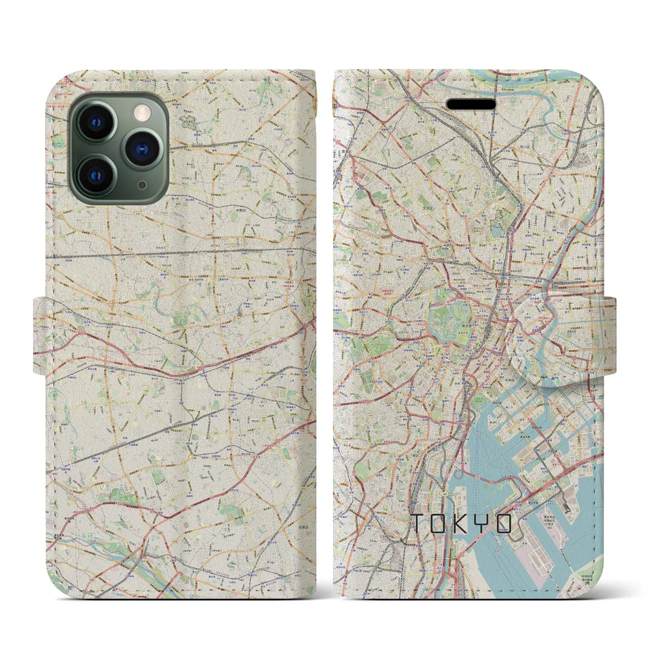 【東京2】地図柄iPhoneケース（手帳両面タイプ・ナチュラル）iPhone 11 Pro 用