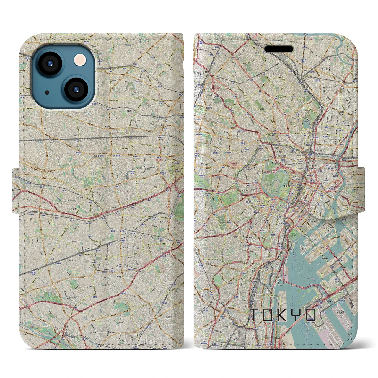 【東京2】地図柄iPhoneケース（手帳両面タイプ・ナチュラル）iPhone 13 用