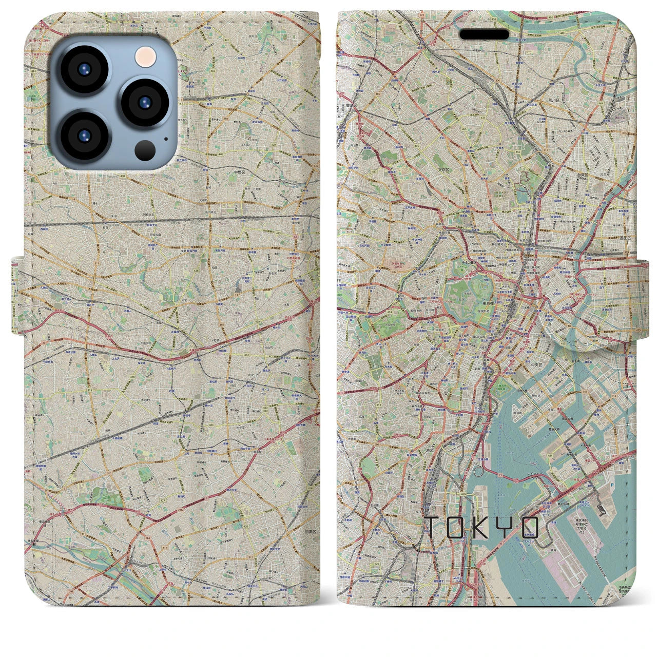 【東京2】地図柄iPhoneケース（手帳両面タイプ・ナチュラル）iPhone 13 Pro Max 用