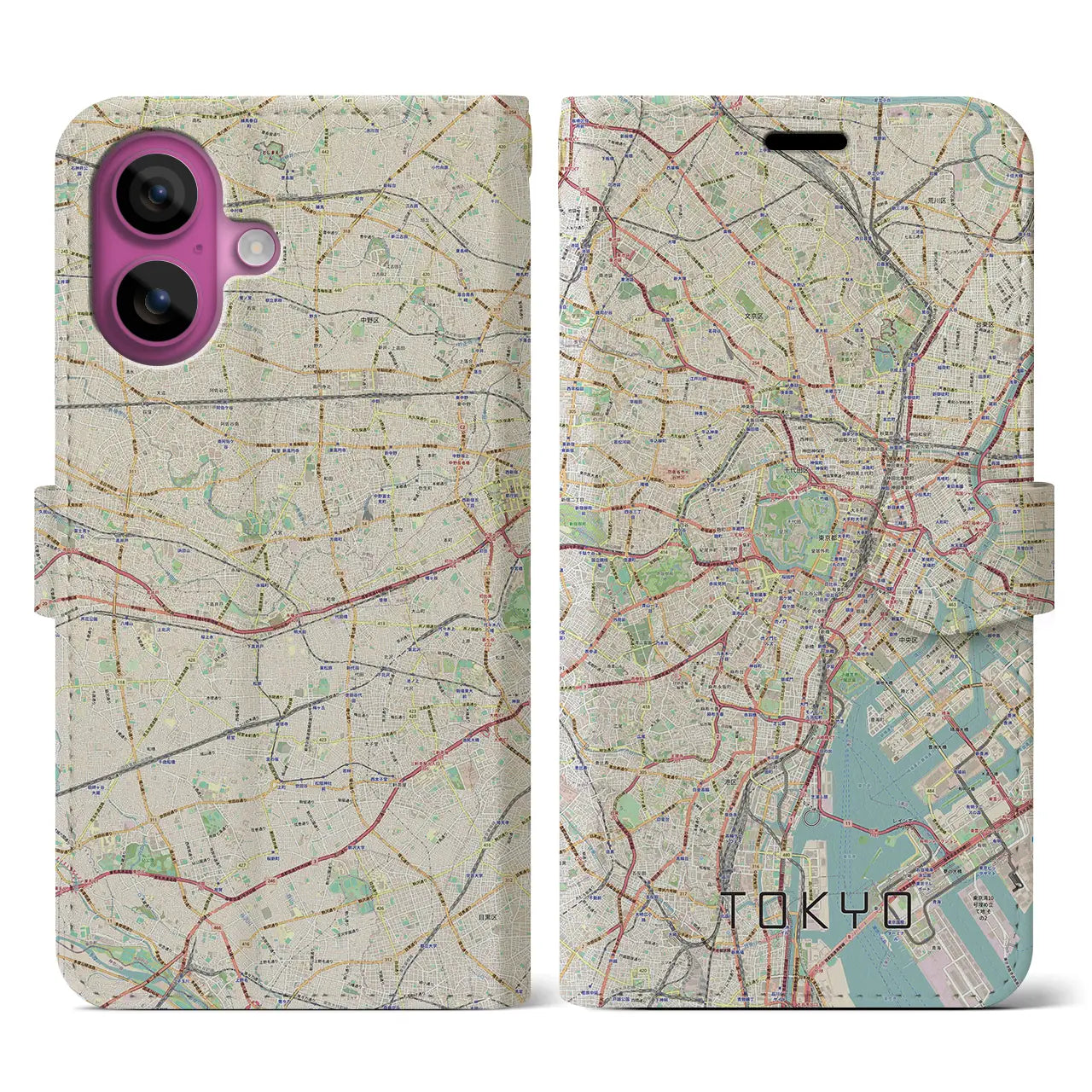 【東京2（東京都）】地図柄iPhoneケース（手帳タイプ）ナチュラル・iPhone 16 Pro 用