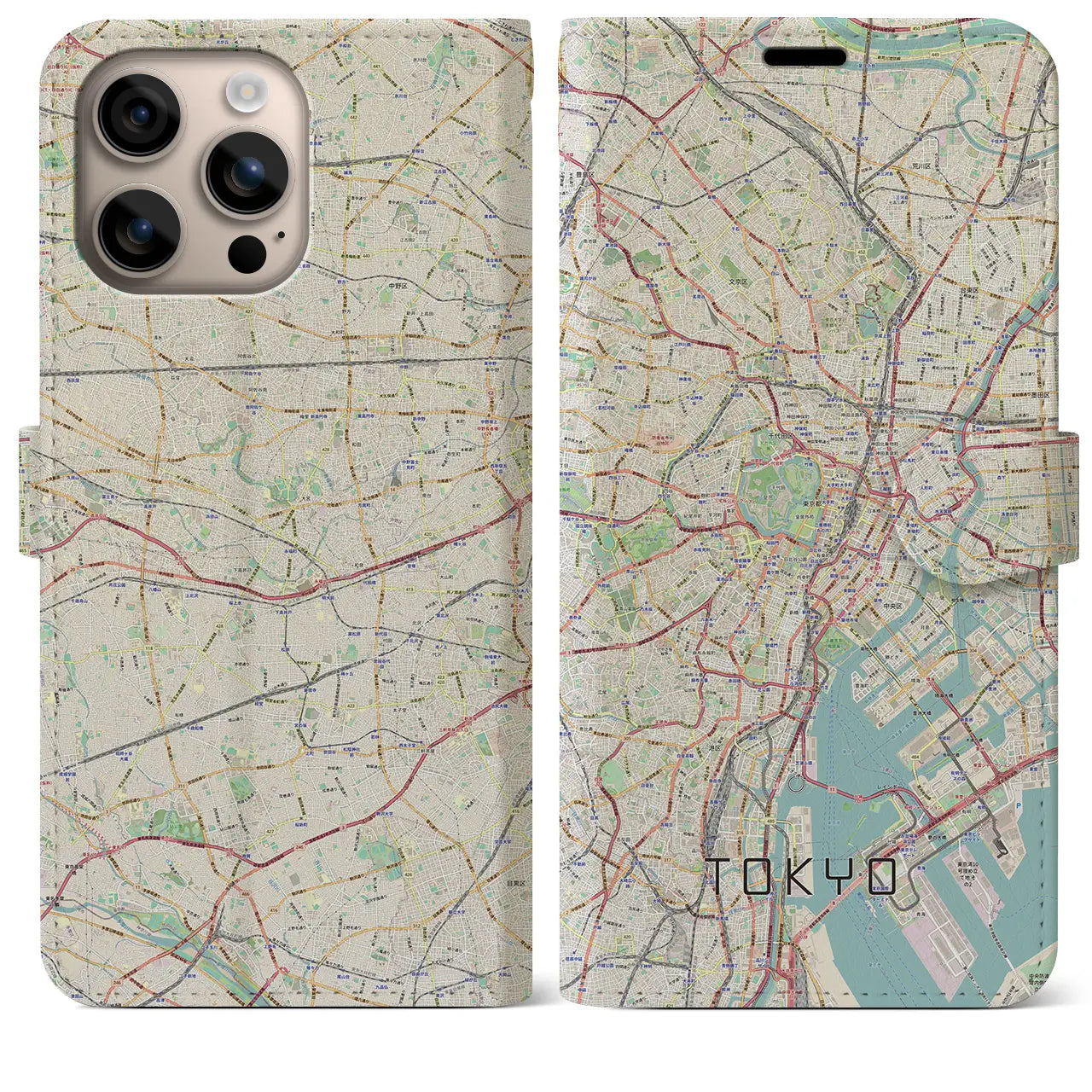 【東京2（東京都）】地図柄iPhoneケース（手帳タイプ）ナチュラル・iPhone 16 Plus 用