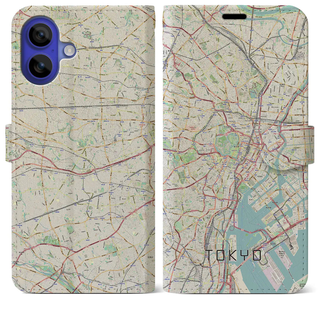 【東京2(東京都)】地図柄iPhoneケース(手帳タイプ)ナチュラル・iPhone 16 Pro Max 用