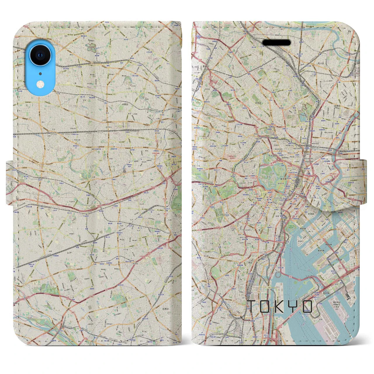 【東京2】地図柄iPhoneケース（手帳両面タイプ・ナチュラル）iPhone XR 用