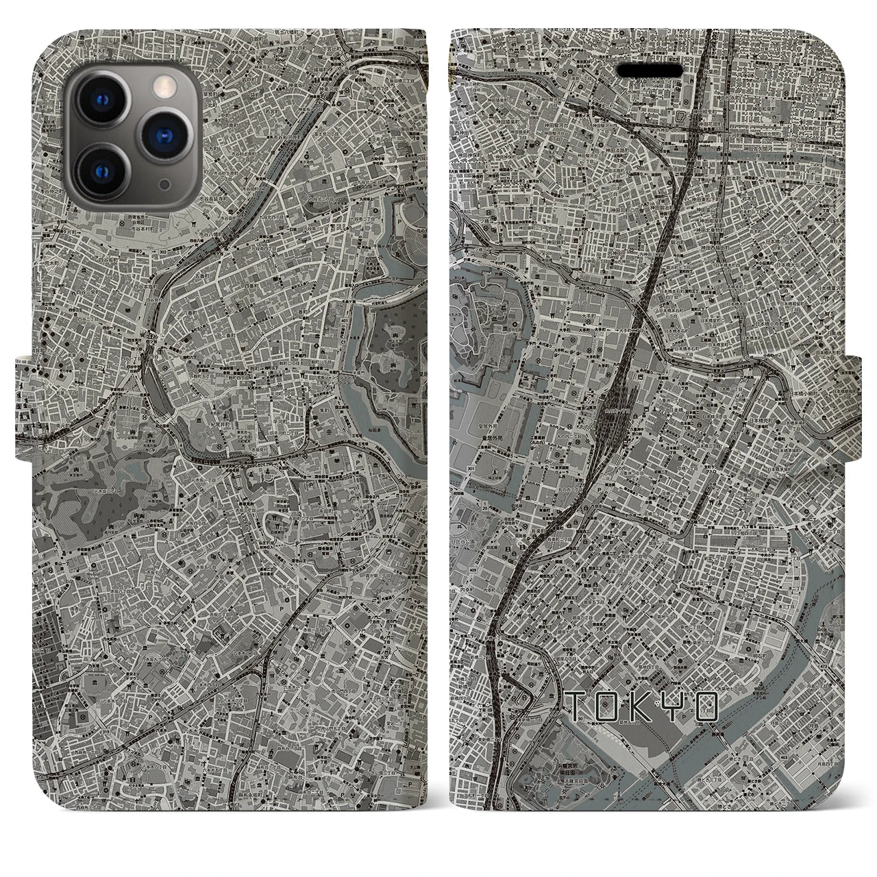 【東京】地図柄iPhoneケース（手帳両面タイプ・モノトーン）iPhone 11 Pro Max 用