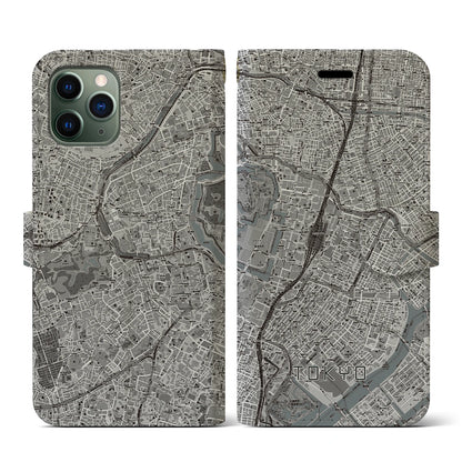 【東京（東京都）】地図柄iPhoneケース（手帳タイプ）モノトーン・iPhone 11 Pro 用