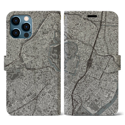 【東京（東京都）】地図柄iPhoneケース（手帳タイプ）モノトーン・iPhone 12 / 12 Pro 用
