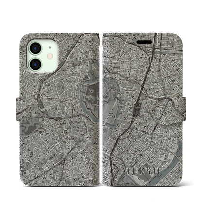 【東京（東京都）】地図柄iPhoneケース（手帳タイプ）モノトーン・iPhone 12 mini 用