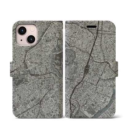 【東京（東京都）】地図柄iPhoneケース（手帳タイプ）モノトーン・iPhone 13 mini 用
