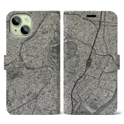 【東京（東京都）】地図柄iPhoneケース（手帳タイプ）モノトーン・iPhone 15 用