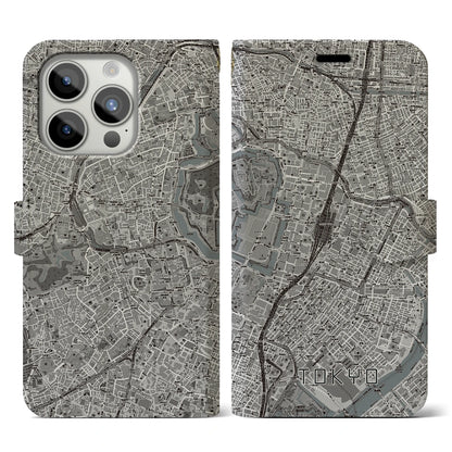 【東京（東京都）】地図柄iPhoneケース（手帳タイプ）モノトーン・iPhone 15 Pro 用