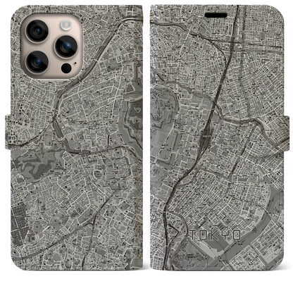 【東京（東京都）】地図柄iPhoneケース（手帳タイプ）モノトーン・iPhone 16 Plus 用